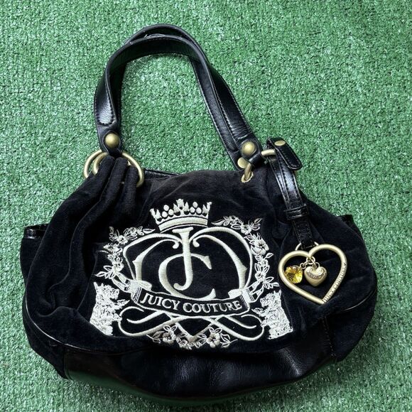 Juicy Couture Handbags - Juicy Couture Black Velvet Small Purse Vintage Y2K Bag Heart Charm Gold Chain